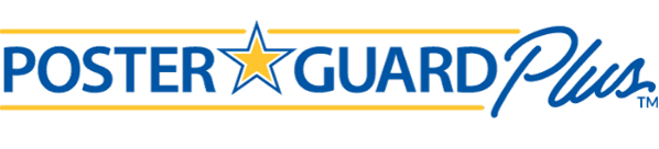 PosterGuard Plus comany logo in blue and yellow color fonts
